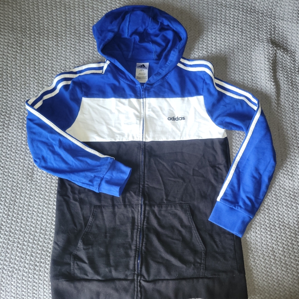 Adidas Youth Large 14/16 Full Zip Hoodie | Boys Colorblock Sweatshirt